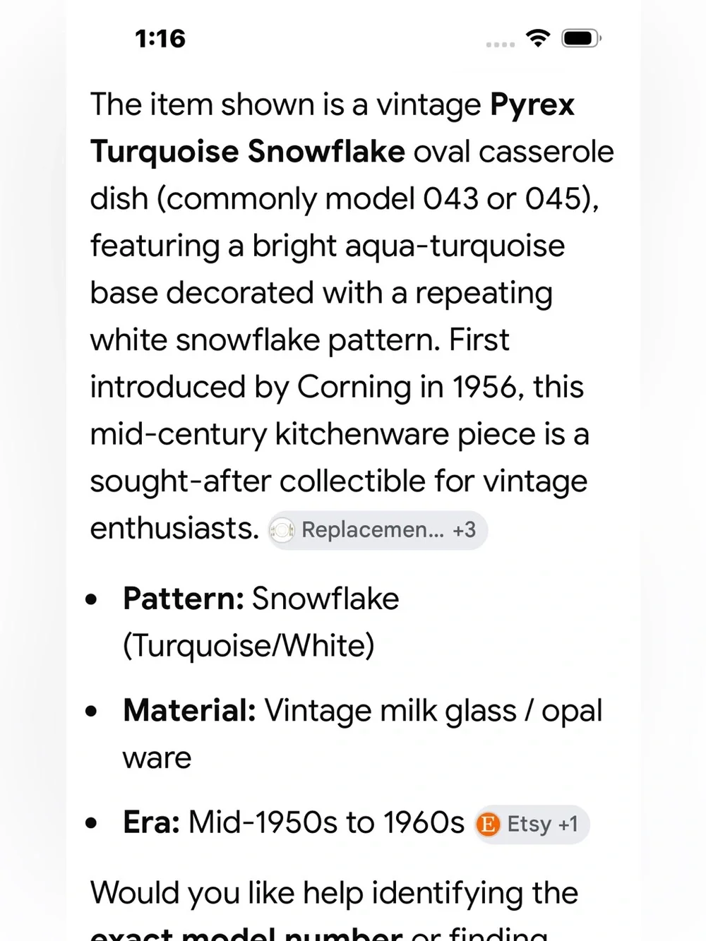 Pyrex Turquoise Snowflake Round Baking Dish